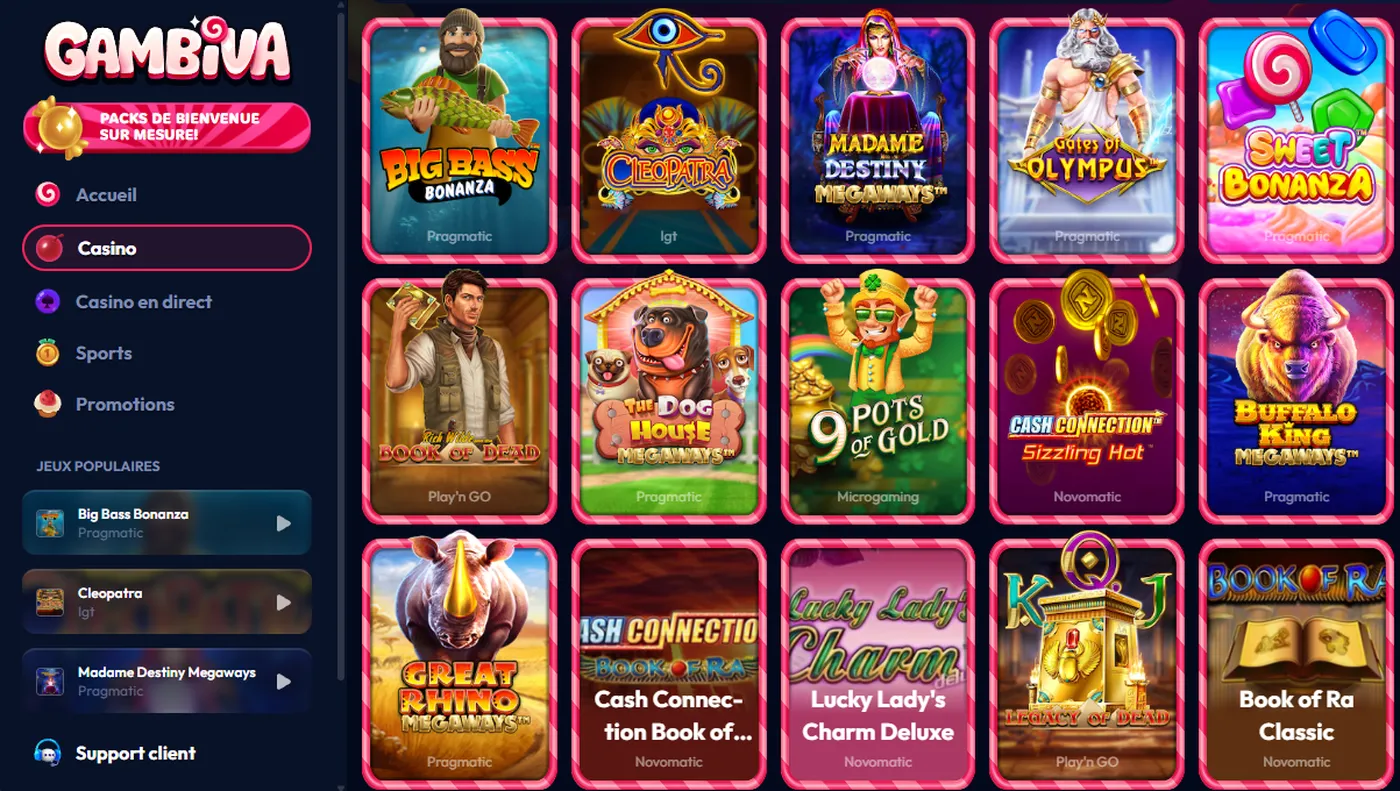 Une vaste sélection de jeux casino en ligne